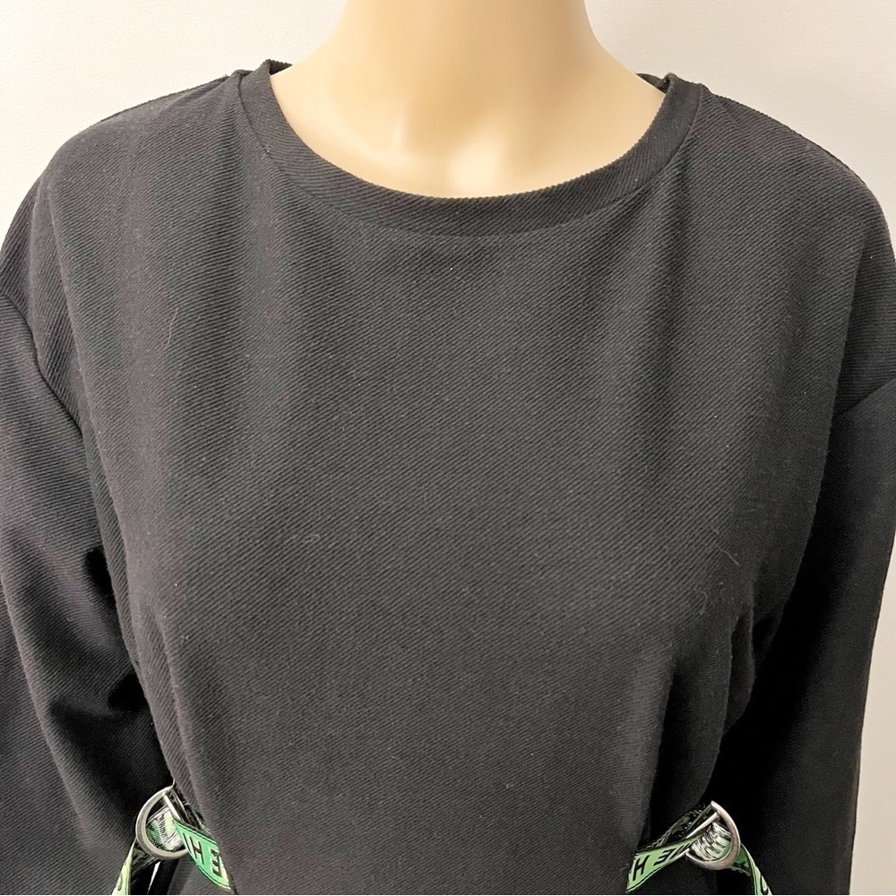 ZARA Black Minimalist Contemporary Relaxed Fit Long Sleeves Belted Midi Dress. - Picture 6 of 16